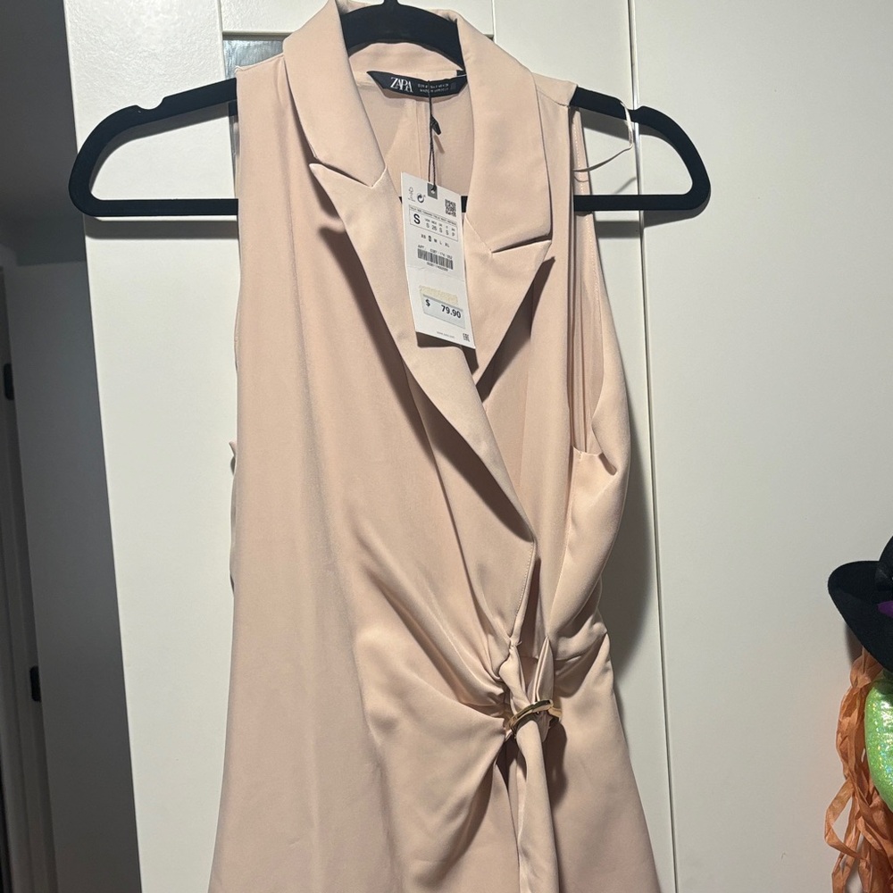 Zara Light Pink Sleeveless Dress with Knot